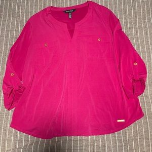 Ellen Tracy 3/4 Length Sleeve Bright Pink Blouse XL